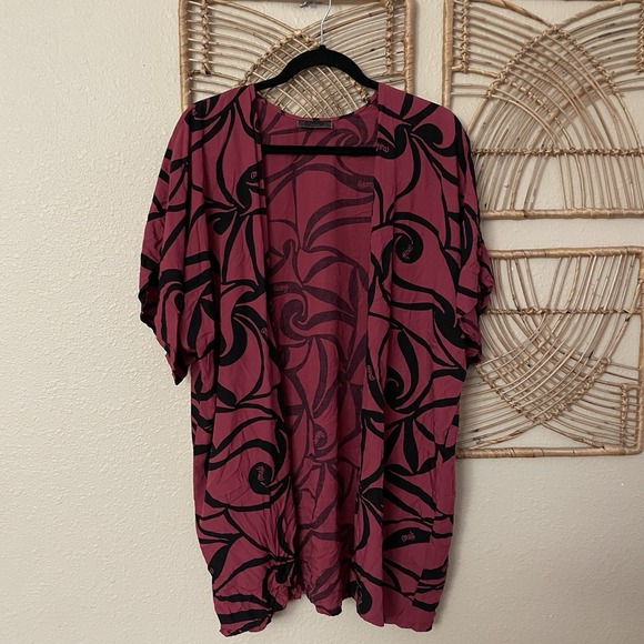 Hinano Sweaters - Hina Hawaii Open Front Kimono Cardigan Tribal Aloha Hawaiian Print Red L/XL B30